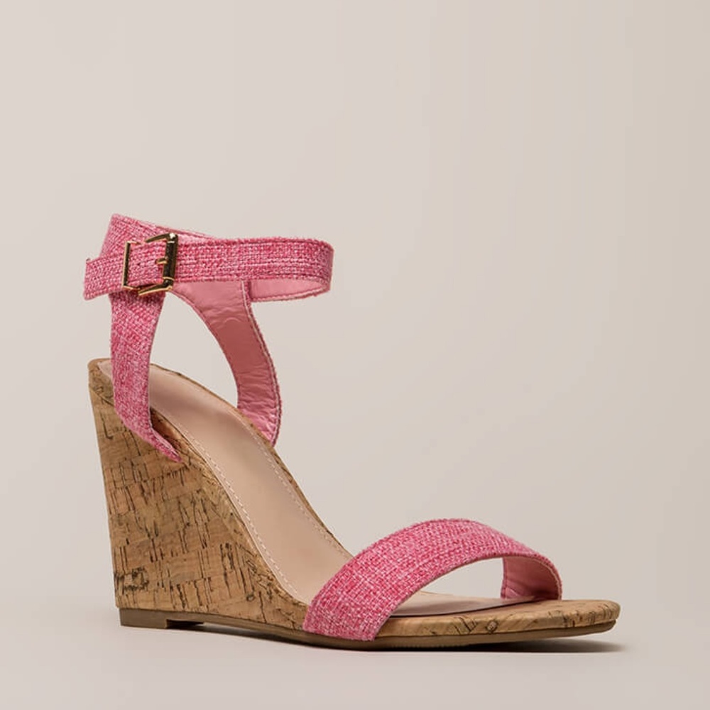NEW Pink Tweed And Cork Wedges - Picture 2 of 6